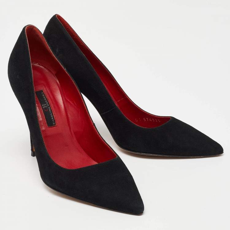Pre Owned CH Carolina Herrera Black Suede Pointed Toe Pumps Size 36