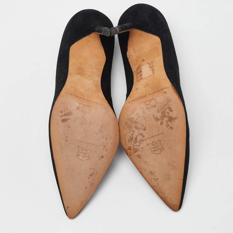 Pre Owned CH Carolina Herrera Black Suede Pointed Toe Pumps Size 36