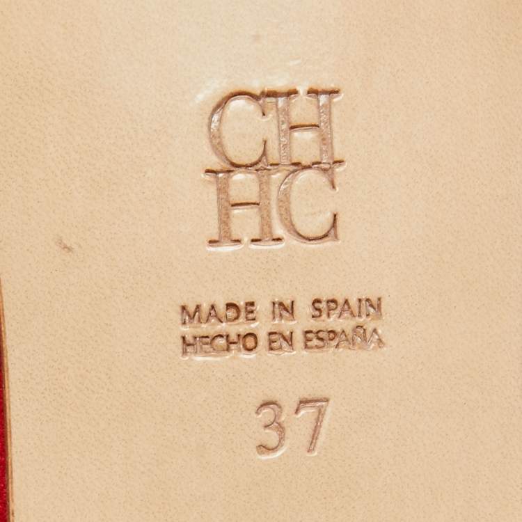Pre Owned CH Carolina Herrera Red Suede Pointed Toe Tie Up Ballet Flats Size 37
