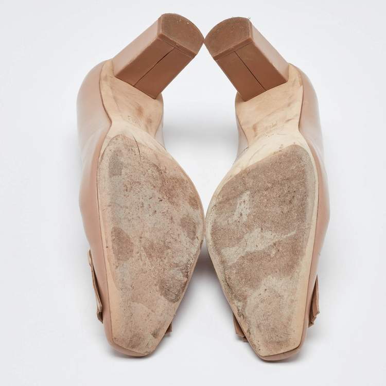 Pre Owned CH Carolina Herrera Beige Leather Fringe Pumps Size 39