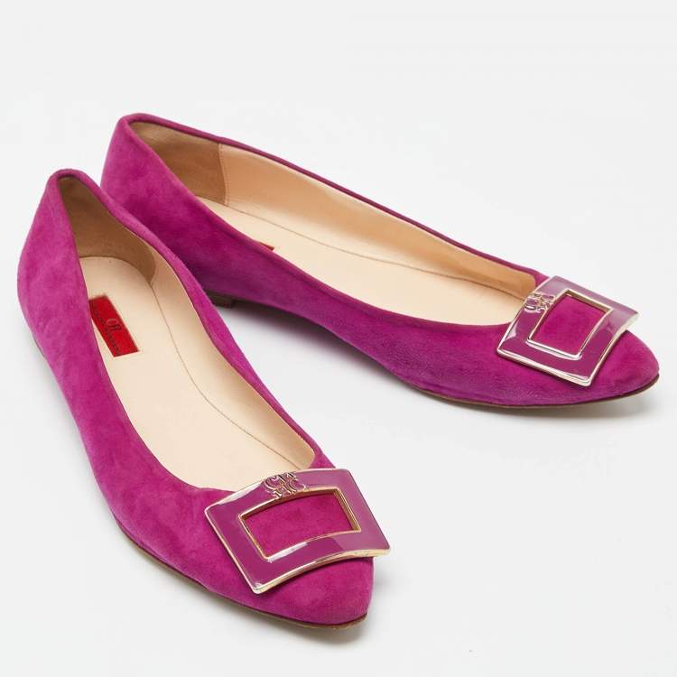 Pre Owned CH Carolina Herrera Pink Suede Pointed Toe Ballet Flats Size 39