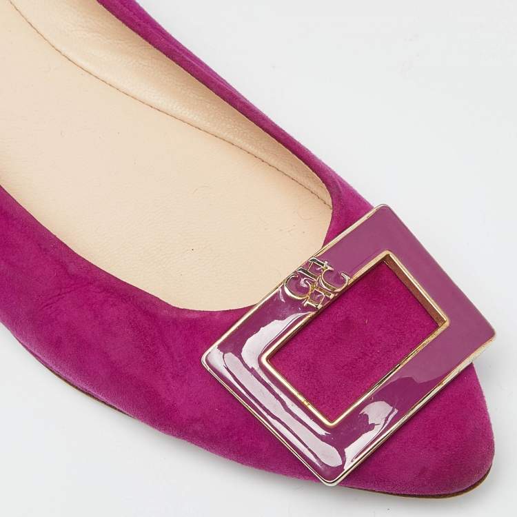 Pre Owned CH Carolina Herrera Pink Suede Pointed Toe Ballet Flats Size 39