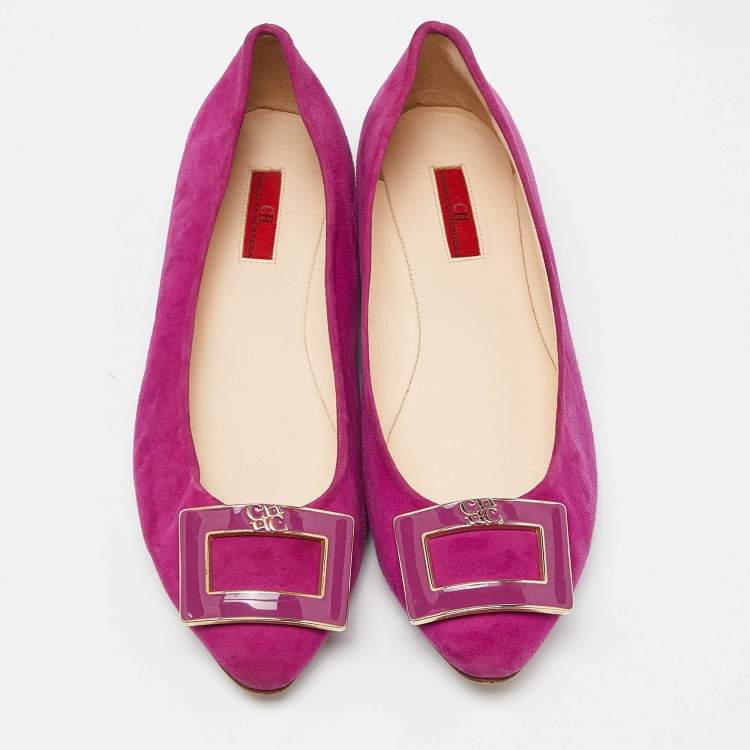 Pre Owned CH Carolina Herrera Pink Suede Pointed Toe Ballet Flats Size 39