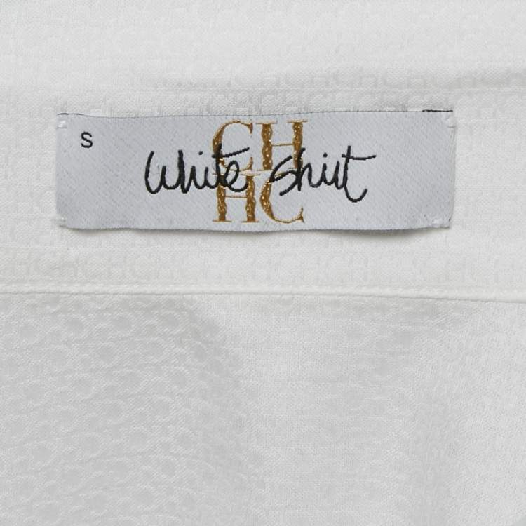 Pre Owned CH CH White Shirt Logo Jacquard Cotton Blouse S