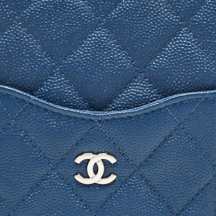 Pre Owned Chanel Blue Quilted Caviar Leather Classic Phone Pouch