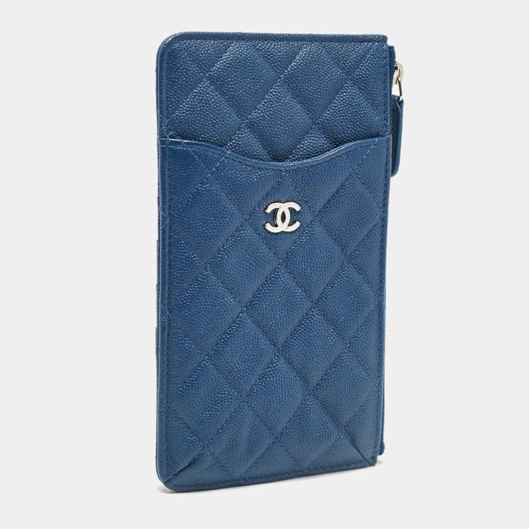 Pre Owned Chanel Blue Quilted Caviar Leather Classic Phone Pouch
