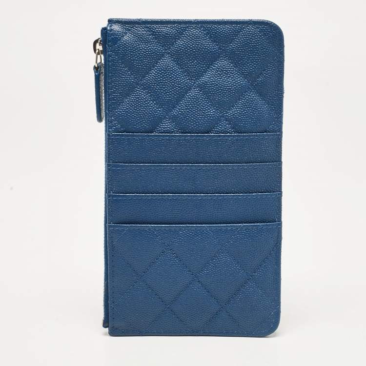 Pre Owned Chanel Blue Quilted Caviar Leather Classic Phone Pouch