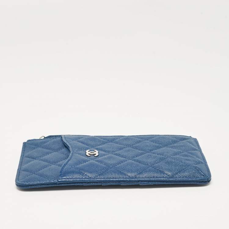 Pre Owned Chanel Blue Quilted Caviar Leather Classic Phone Pouch