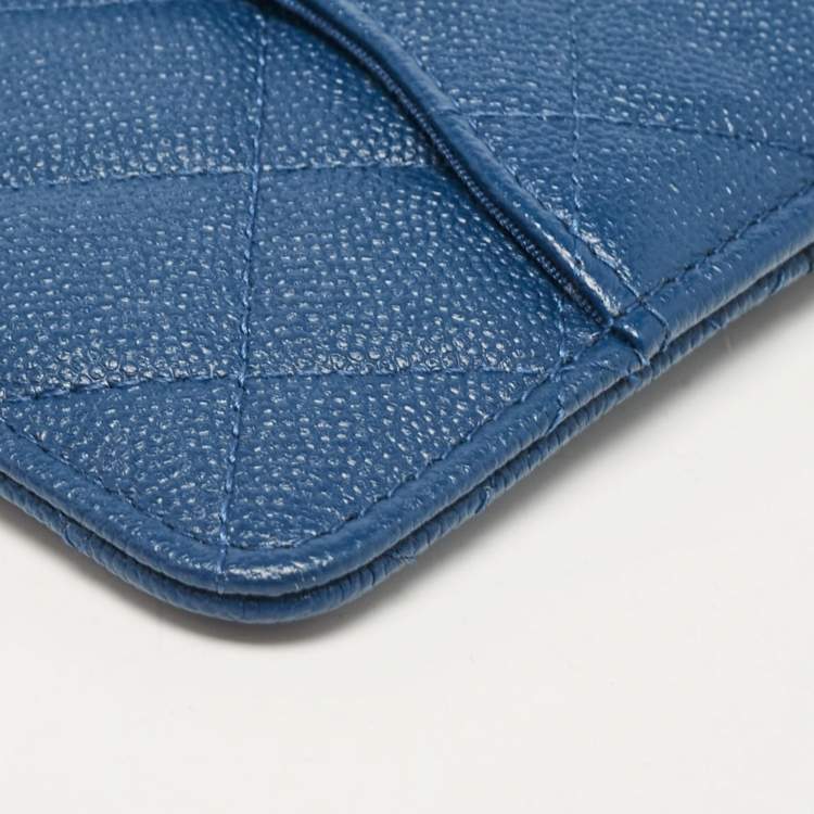 Pre Owned Chanel Blue Quilted Caviar Leather Classic Phone Pouch
