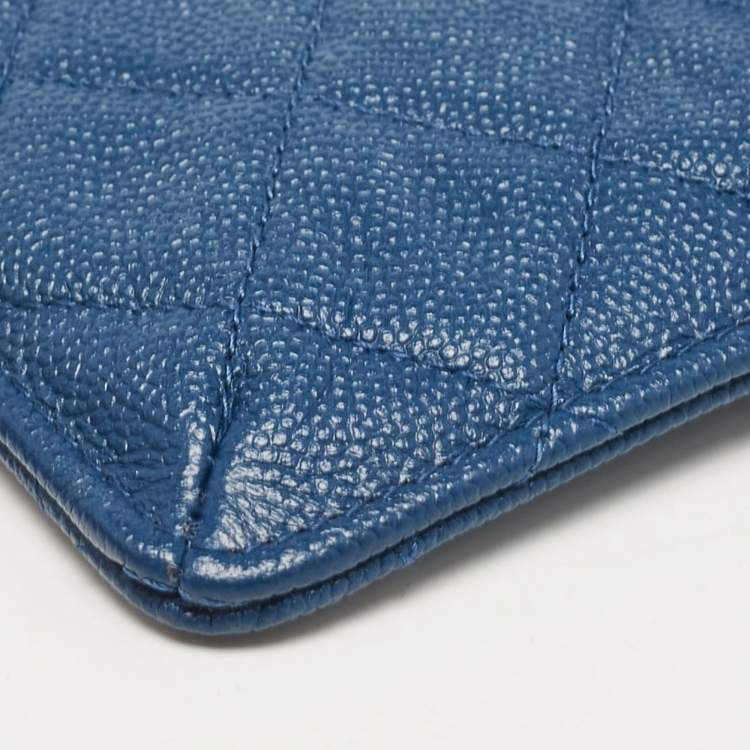Pre Owned Chanel Blue Quilted Caviar Leather Classic Phone Pouch