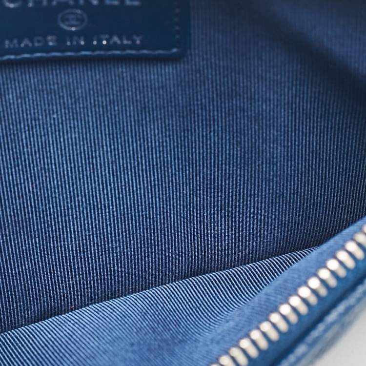 Pre Owned Chanel Blue Quilted Caviar Leather Classic Phone Pouch