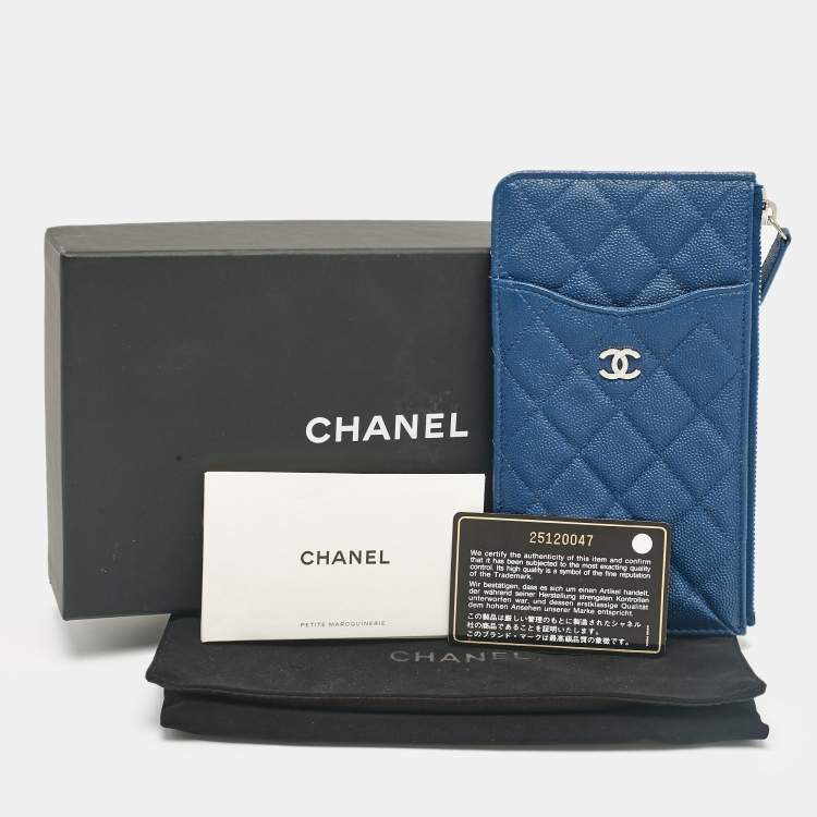 Pre Owned Chanel Blue Quilted Caviar Leather Classic Phone Pouch