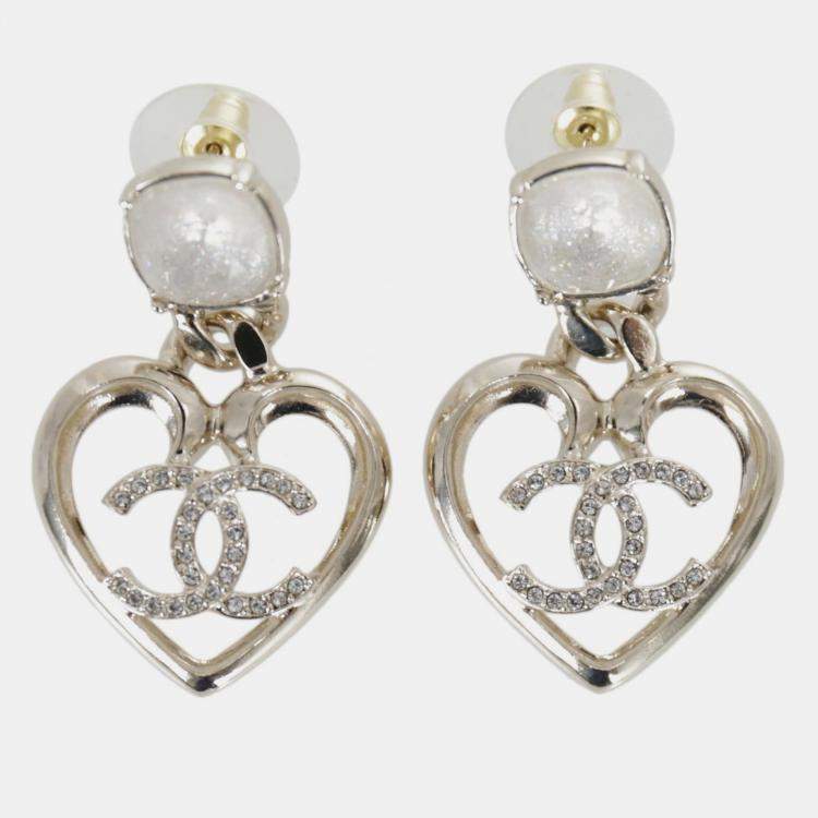 Pre Owned Chanel Crystal CC Heart Dangling Earring