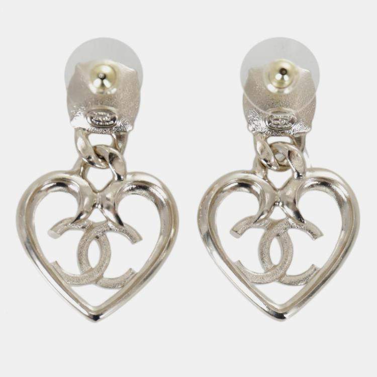 Pre Owned Chanel Crystal CC Heart Dangling Earring