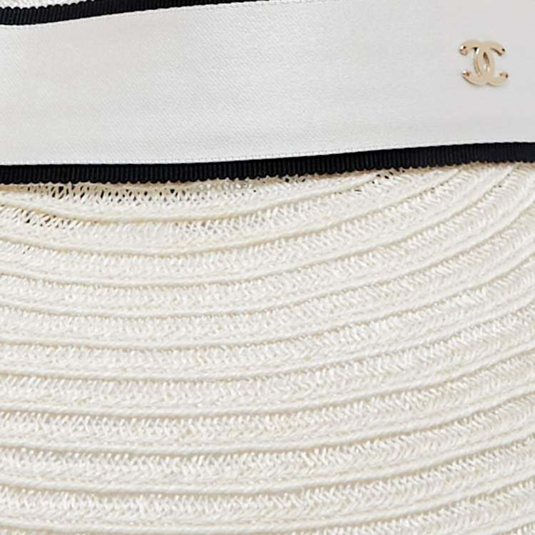 Pre Owned  Chanel Ecru  Abaca Cotton Ribbon Visor M