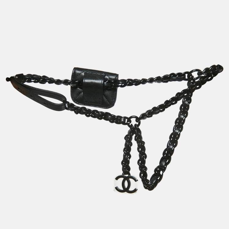 Pre Owned حافظة حزام إيربودز برو شانيل جلد محبب مبطن أسود