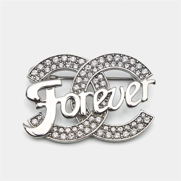 Pre Owned Chanel  CC Forever Crystals Gunmetal Tone Brooch