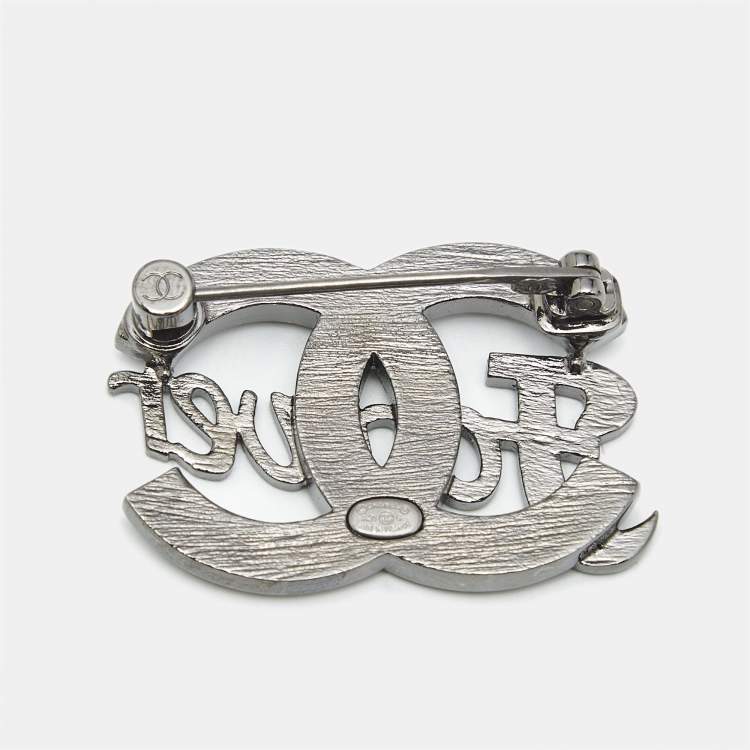 Pre Owned Chanel  CC Forever Crystals Gunmetal Tone Brooch