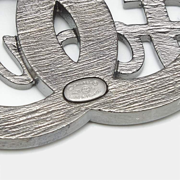 Pre Owned Chanel  CC Forever Crystals Gunmetal Tone Brooch