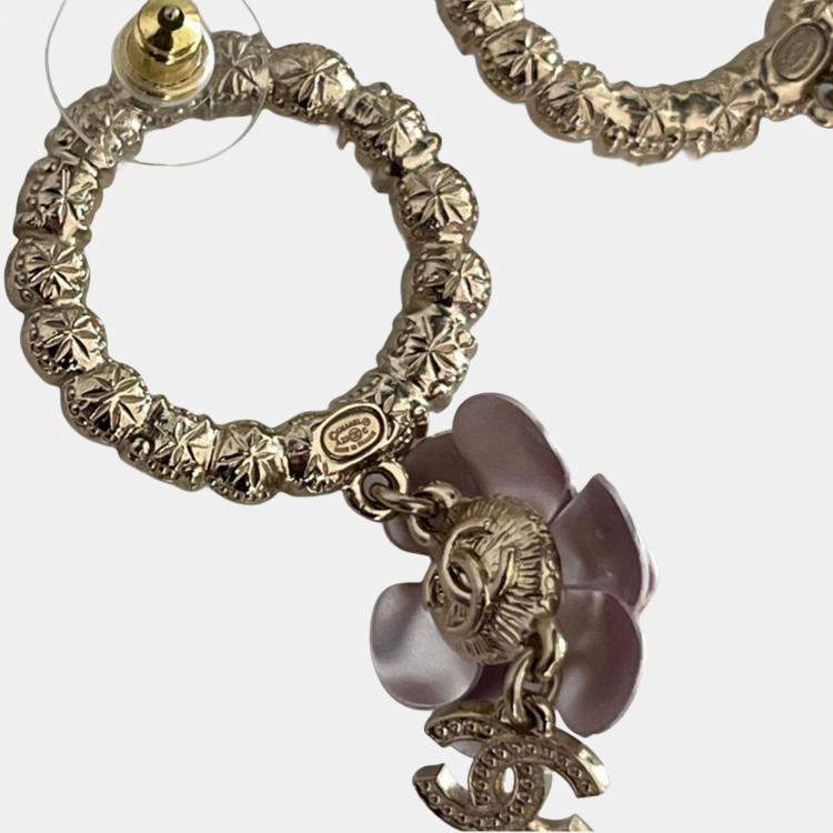 Pre Owned Chanel Camilia CC Crystal/Pearl Round Dangle Large Earring