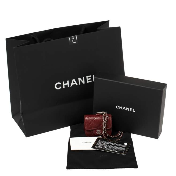 Pre Owned Chanel Red Quilted Caviar Leather AirPods Pro Case on Chain
