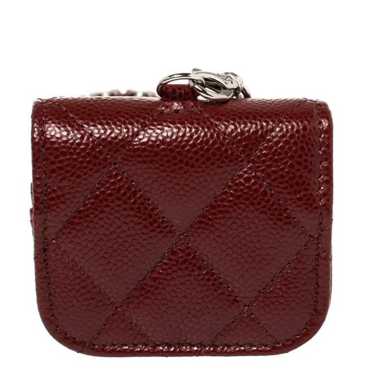 Pre Owned Chanel Red Quilted Caviar Leather AirPods Pro Case on Chain