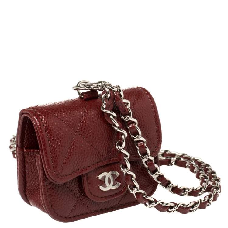 Pre Owned Chanel Red Quilted Caviar Leather AirPods Pro Case on Chain