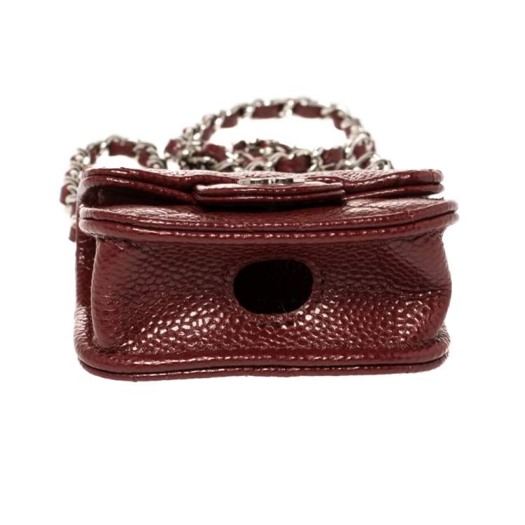 Pre Owned Chanel Red Quilted Caviar Leather AirPods Pro Case on Chain