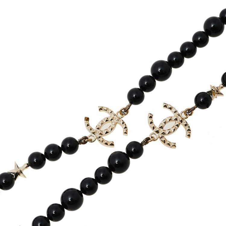 Pre Owned Chanel Black Beaded CC Star Charm Necklace