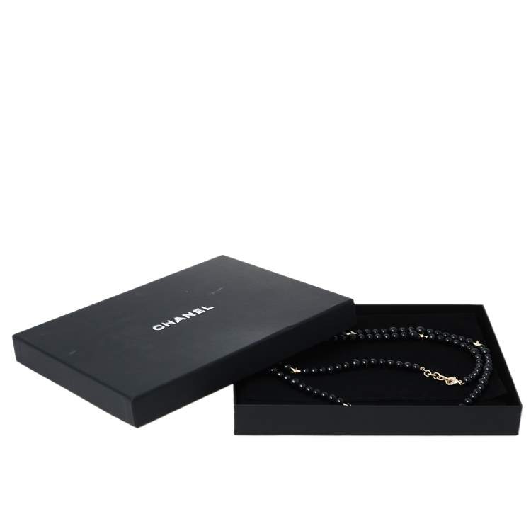 Pre Owned Chanel Black Beaded CC Star Charm Necklace
