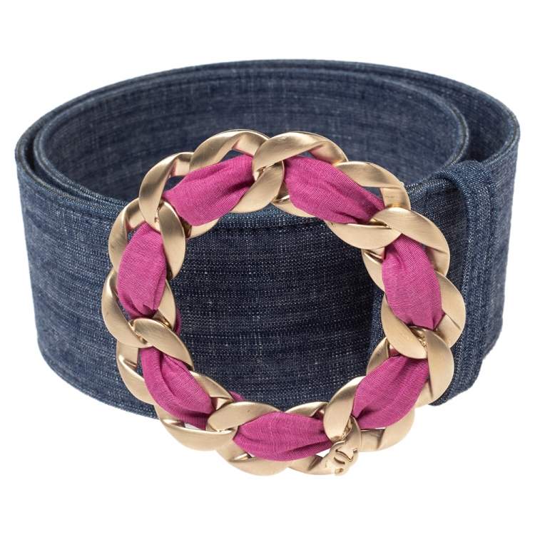 Pre Owned Chanel Blue Denim Chain Buckle Belt 80CM