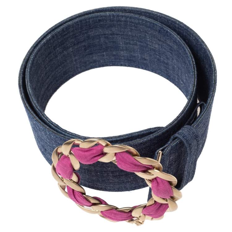 Pre Owned Chanel Blue Denim Chain Buckle Belt 80CM