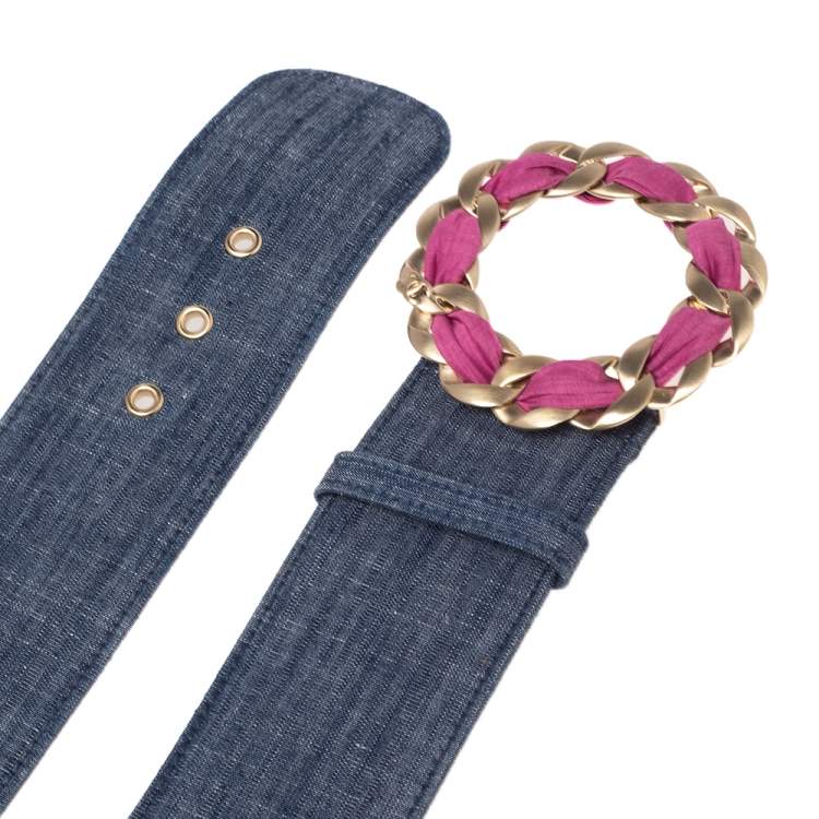 Pre Owned Chanel Blue Denim Chain Buckle Belt 80CM