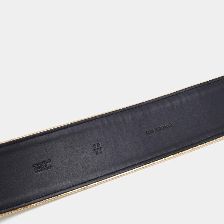 Pre Owned Chanel Gold Crinkled Leather Waist Belt 90CM