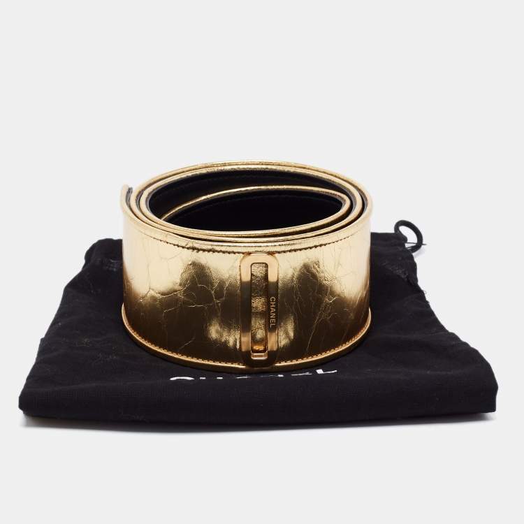 Pre Owned Chanel Gold Crinkled Leather Waist Belt 90CM