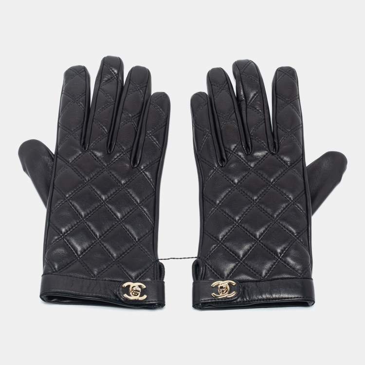 Chanel Gloves Lambskin Tweed Black And White Size 7.5 Brand New