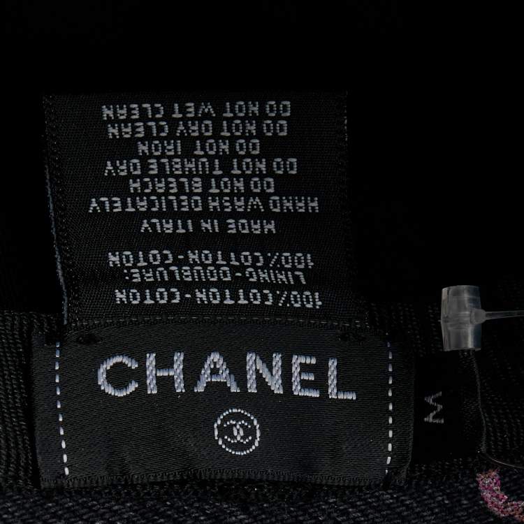 Pre Owned Chanel Black Denim Logo Print Cloche Bucket Hat M