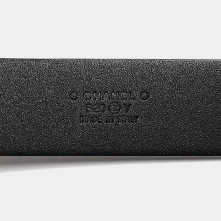 Pre Owned Chanel Black Leather CC Embellished Buckle Belt 90 CM