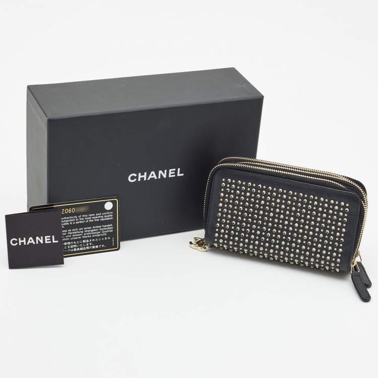 Pre Owned Chanel Black Leather Crystal Studded Bull Phone Holder    