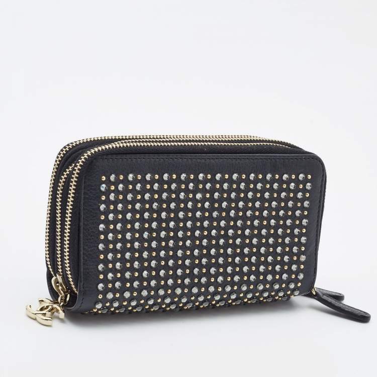 Pre Owned Chanel Black Leather Crystal Studded Bull Phone Holder    