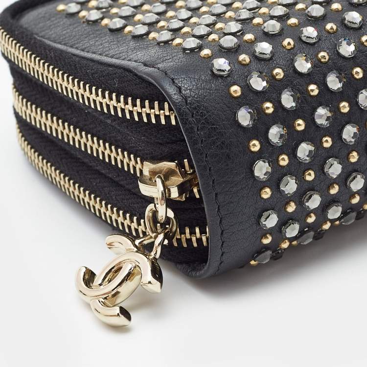 Pre Owned Chanel Black Leather Crystal Studded Bull Phone Holder    