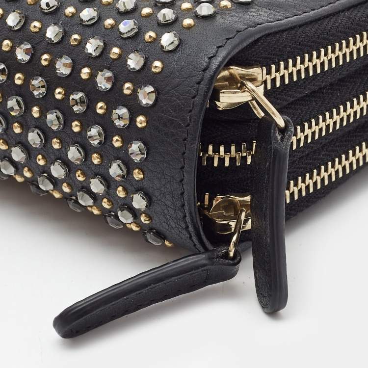 Pre Owned Chanel Black Leather Crystal Studded Bull Phone Holder    