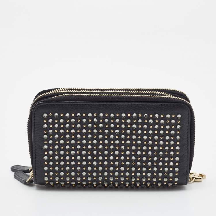 Pre Owned Chanel Black Leather Crystal Studded Bull Phone Holder    