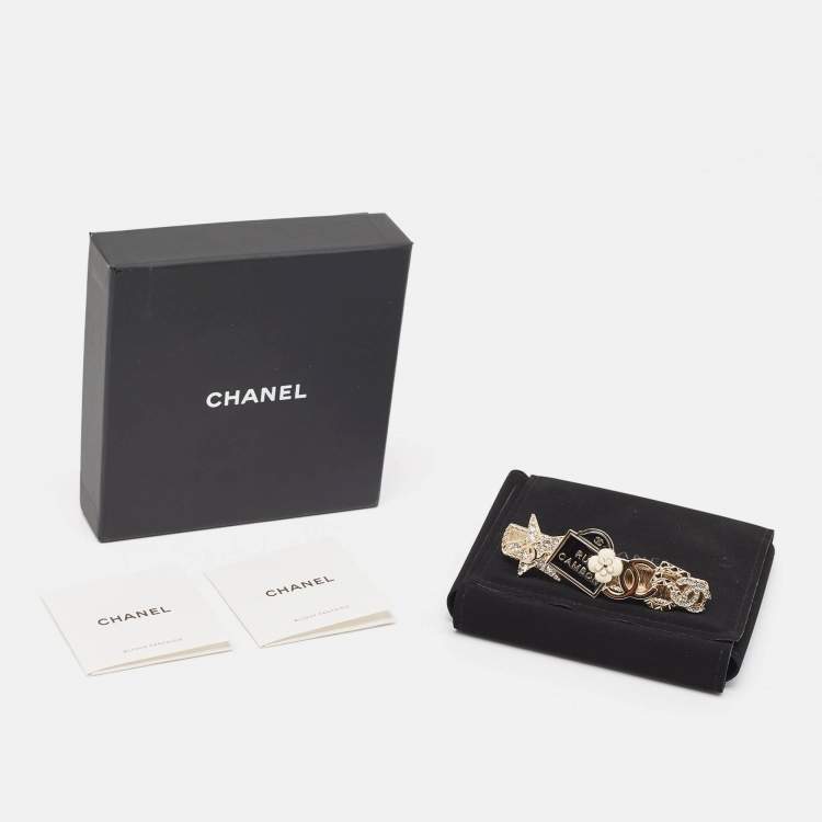 Pre Owned 
مشبك شعر شانيل CC رو كامبون مزخرف بالكريستال ذهبي اللون