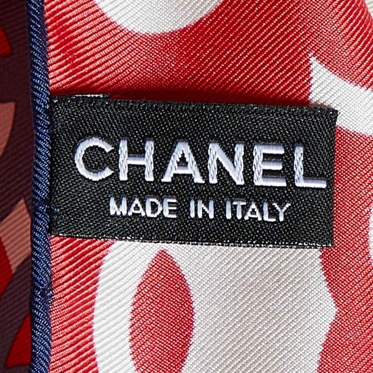 Pre Owned Chanel Red Tricolor CC Print Silk Square Scarf