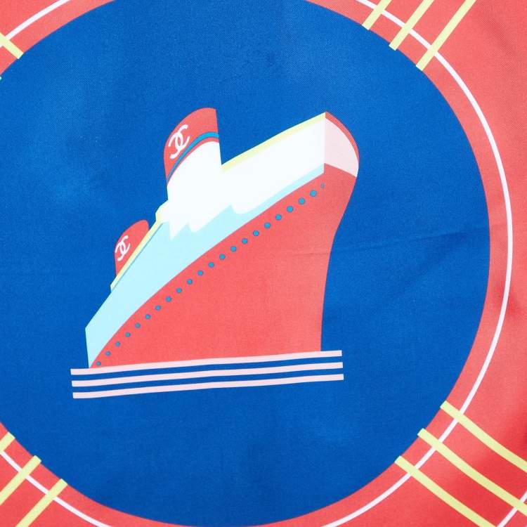 Pre Owned Chanel Navy Blue Cruise Print Silk Square Scarf