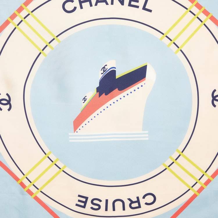 Pre Owned Chanel Light Blue Cruise Print Silk Square Scarf