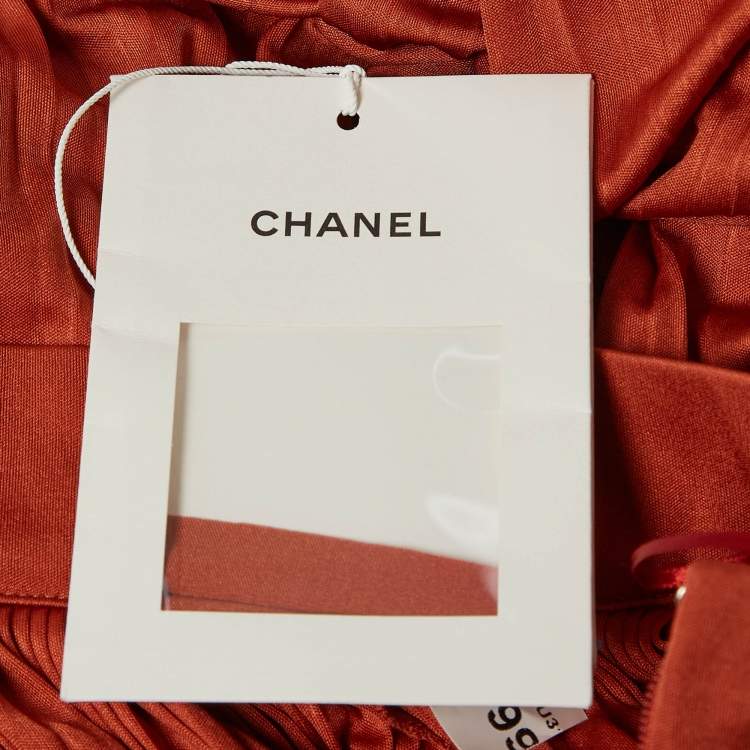 Pre Owned Chanel Brown Plisse Silk Jersey Wide-Leg Pants M