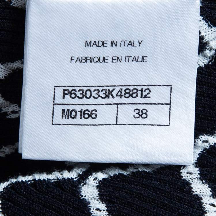 Pre Owned Chanel Navy Blue Patterned Rib Knit Top M