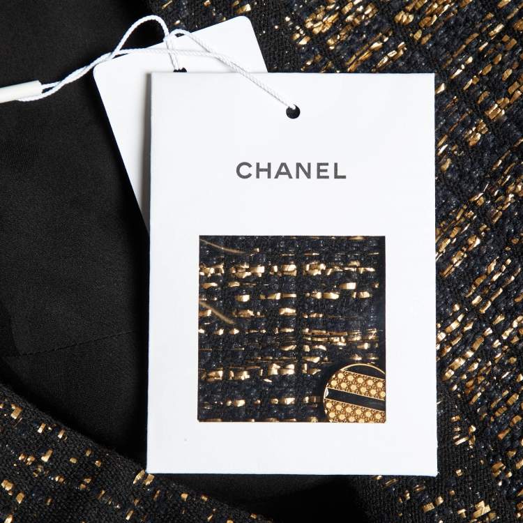 Pre Owned Chanel Black Metallic Tweed Button Front Jacket M